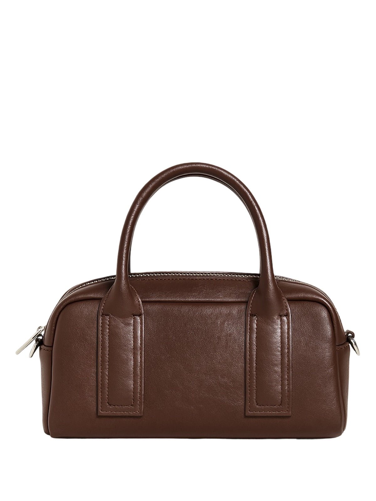 Sac à main Boston cuir, porté main, bandoulière amovible, look rétro chic, format compact, mini sac, modèle Clotilda - Sac à main - Café