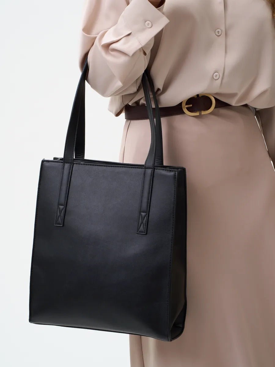 Sac à main cabas femme, grand format, porté épaule, compartiment ordinateur, fermeture zippée, sac école femme, modèle Othilie - Sac à main - Noir