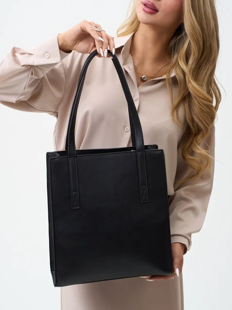 Sac à main cabas femme, grand format, porté épaule, compartiment ordinateur, fermeture zippée, sac école femme, modèle Othilie - Sac à main - Noir