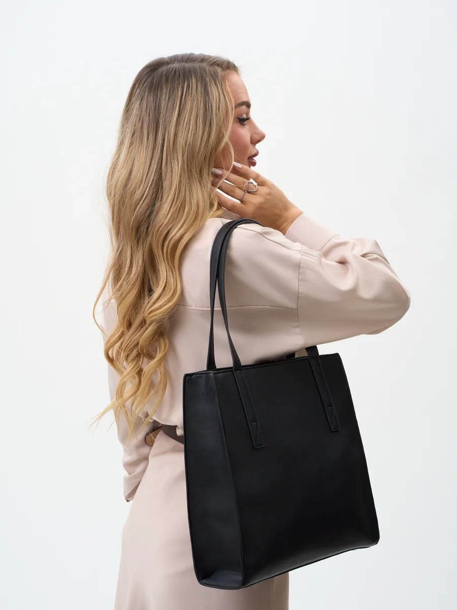 Sac à main cabas femme, grand format, porté épaule, compartiment ordinateur, fermeture zippée, sac école femme, modèle Othilie - Sac à main - Noir
