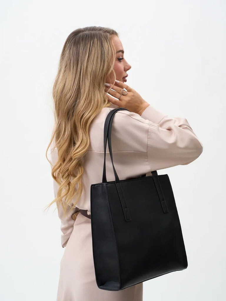 Sac à main cabas femme, grand format, porté épaule, compartiment ordinateur, fermeture zippée, sac école femme, modèle Othilie - Sac à main - Noir