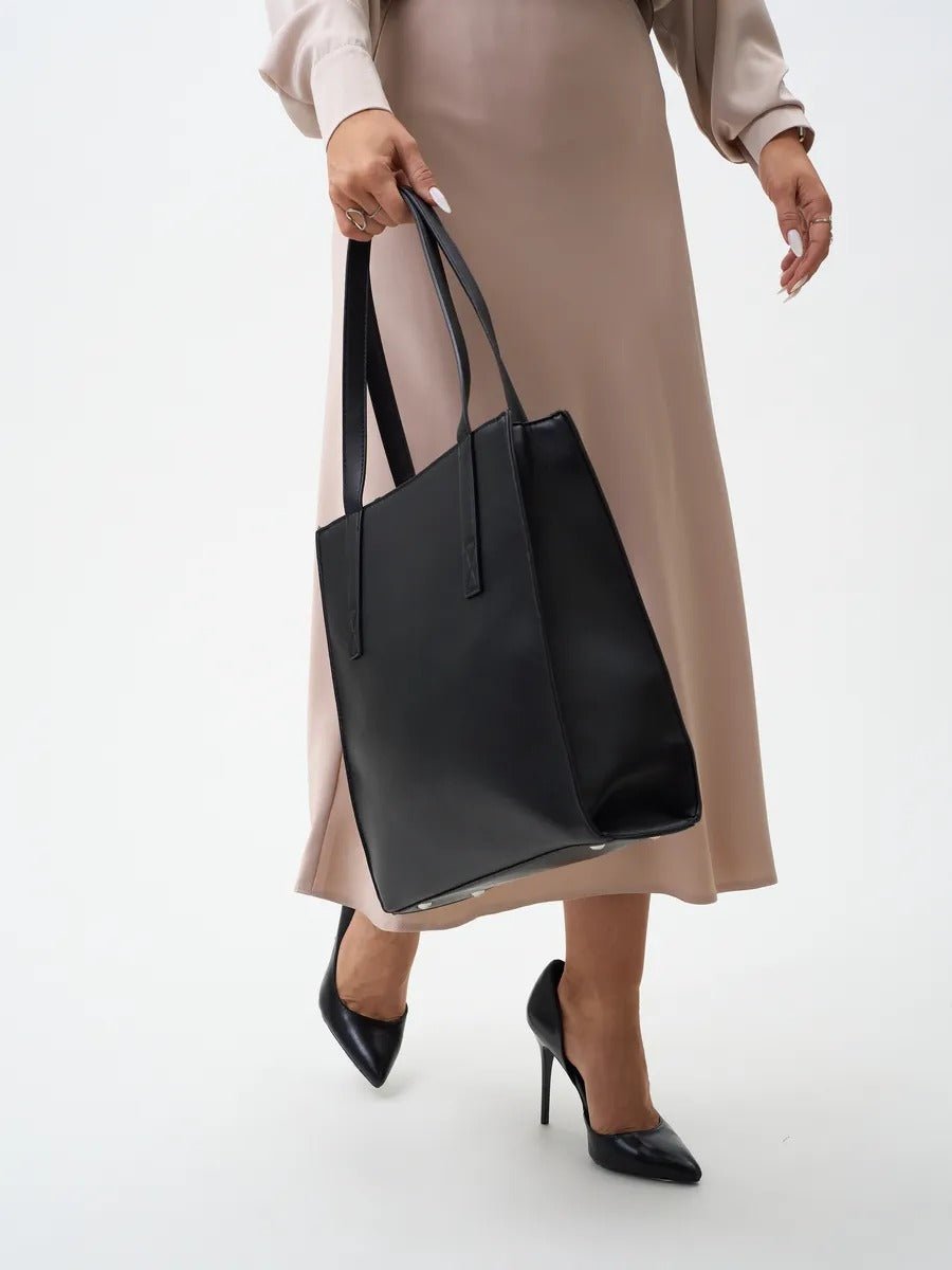 Sac à main cabas femme, grand format, porté épaule, compartiment ordinateur, fermeture zippée, sac école femme, modèle Othilie - Sac à main - Noir