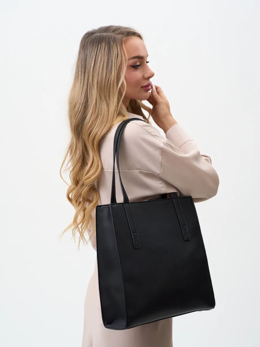 Sac à main cabas femme, grand format, porté épaule, compartiment ordinateur, fermeture zippée, sac école femme, modèle Othilie - Sac à main - Noir