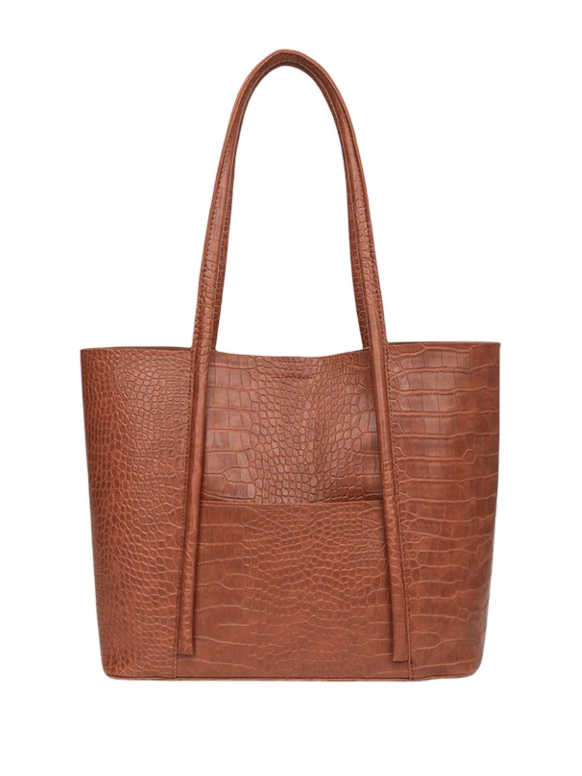 Sac à main cabas texturé, grand format, porté épaule, intérieur suédine, bouton magnétique, poche extérieure, modèle Placidie - Sac à main - Marron
