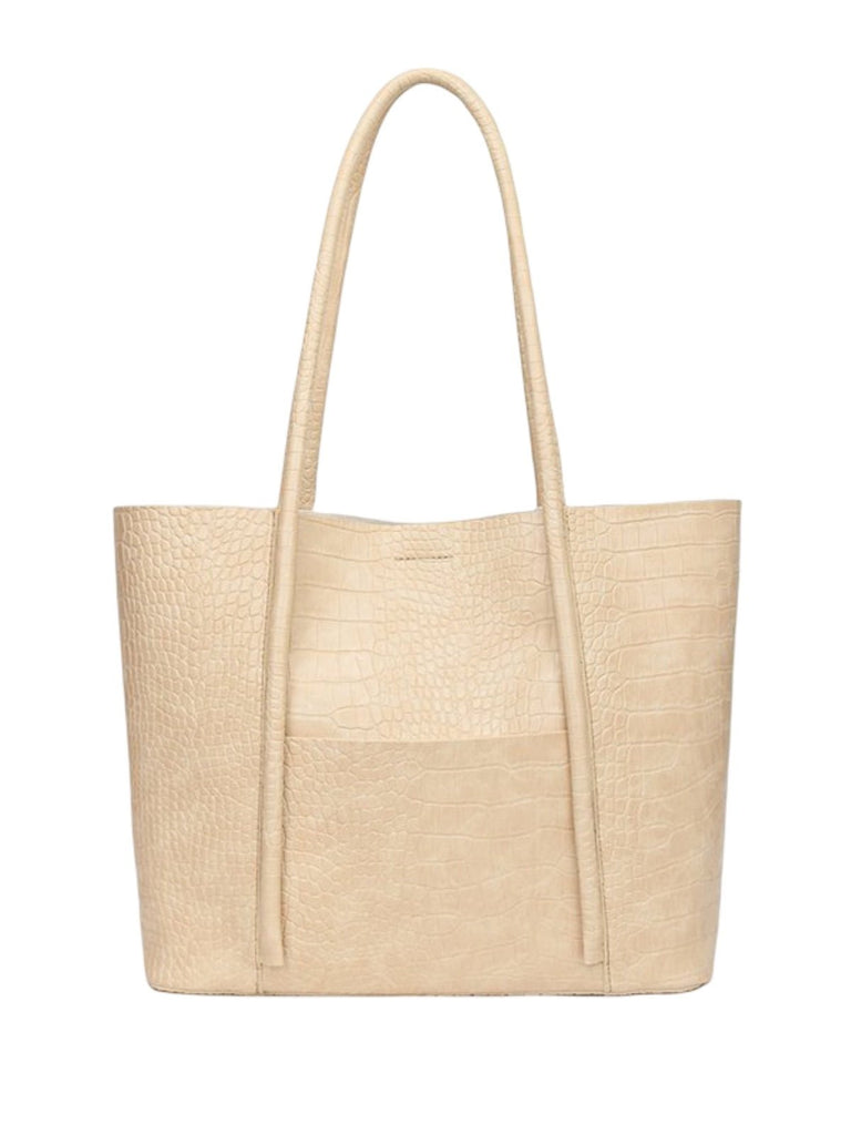 Sac à main cabas texturé, grand format, porté épaule, intérieur suédine, bouton magnétique, poche extérieure, modèle Placidie - Sac à main - Blanc