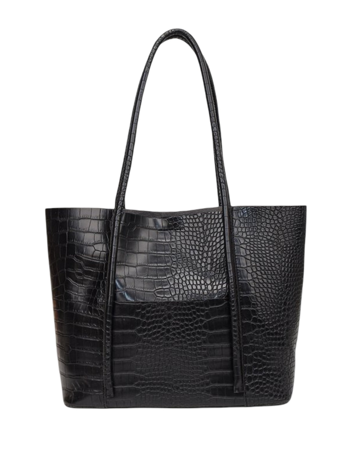 Sac à main cabas texturé, grand format, porté épaule, intérieur suédine, bouton magnétique, poche extérieure, modèle Placidie - Sac à main - Noir