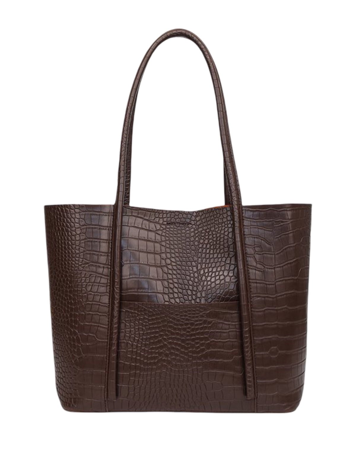 Sac à main cabas texturé, grand format, porté épaule, intérieur suédine, bouton magnétique, poche extérieure, modèle Placidie - Sac à main - Café