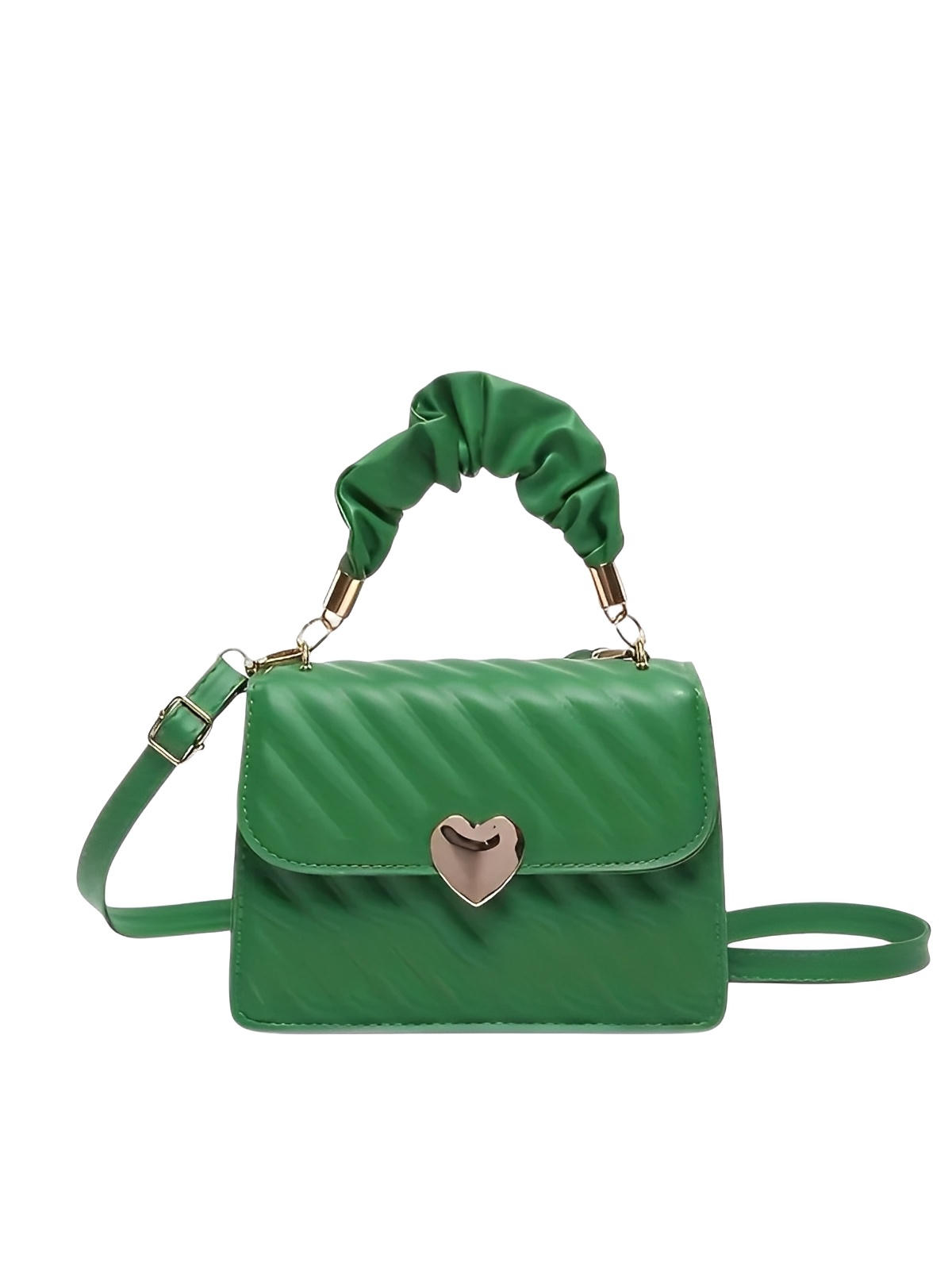 Sac à main cœur, bandoulière amovible, porté main, forme rectangulaire, simili vegan matelassé, modèle Solange - Sac à main - Vert