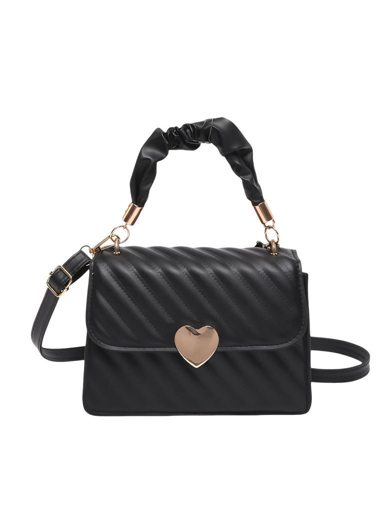 Sac à main cœur, bandoulière amovible, porté main, forme rectangulaire, simili vegan matelassé, modèle Solange - Sac à main - Noir