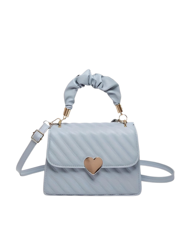 Sac à main cœur, bandoulière amovible, porté main, forme rectangulaire, simili vegan matelassé, modèle Solange - Sac à main - Bleu