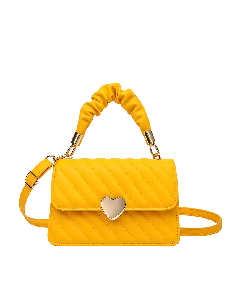 Sac à main cœur, bandoulière amovible, porté main, forme rectangulaire, simili vegan matelassé, modèle Solange - Sac à main - Jaune