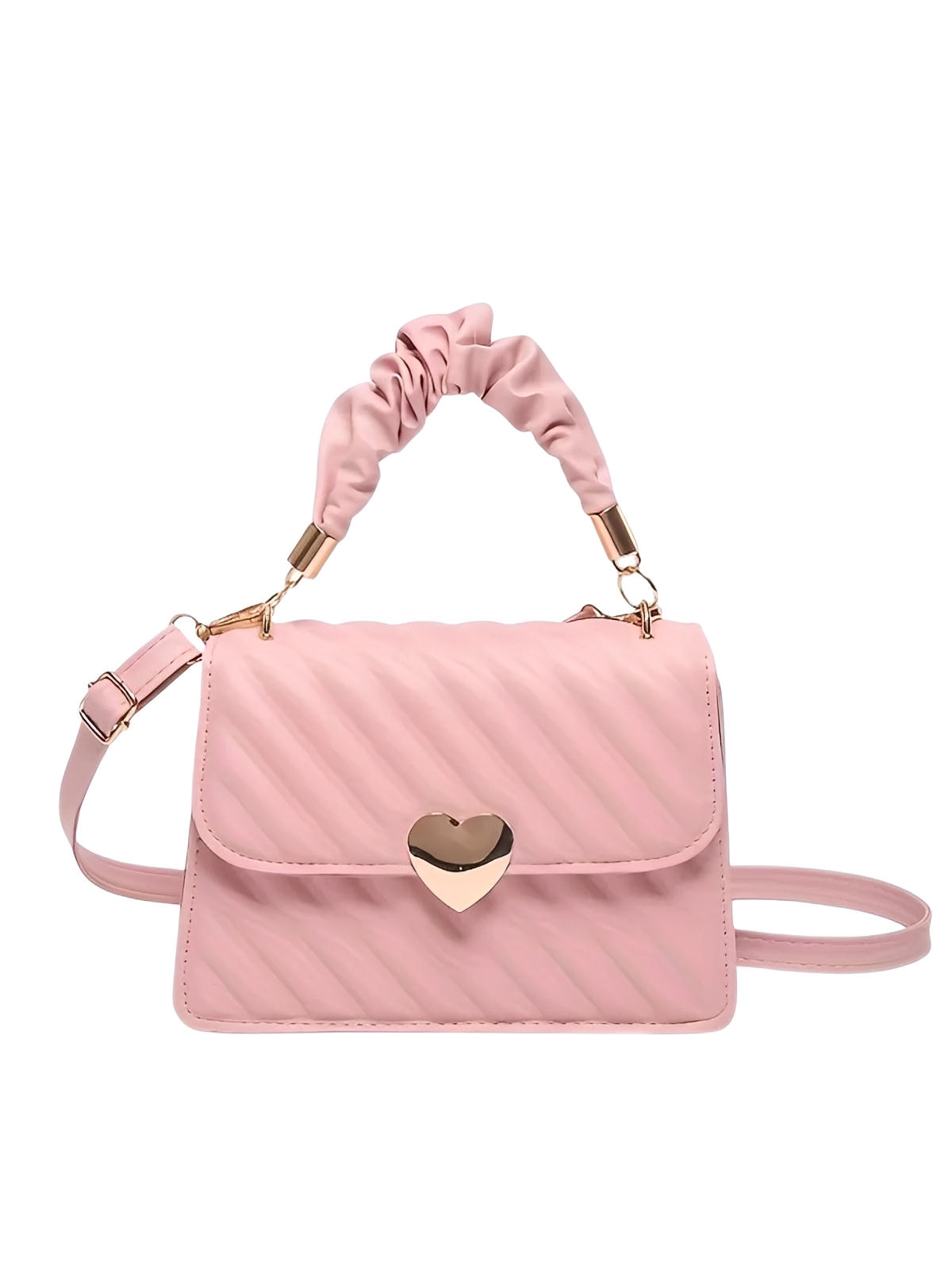 Sac à main cœur, bandoulière amovible, porté main, forme rectangulaire, simili vegan matelassé, modèle Solange - Sac à main - Rose