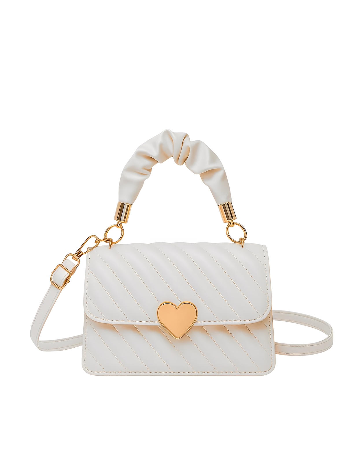 Sac à main cœur, bandoulière amovible, porté main, forme rectangulaire, simili vegan matelassé, modèle Solange - Sac à main - Blanc