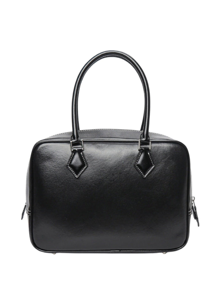 Sac à main cuir rigide femme, sac boston petite taille, sac bandoulière forme boxy, sac carré tendance, sac porté main chic, modèle Aure - Sac à main - Noir