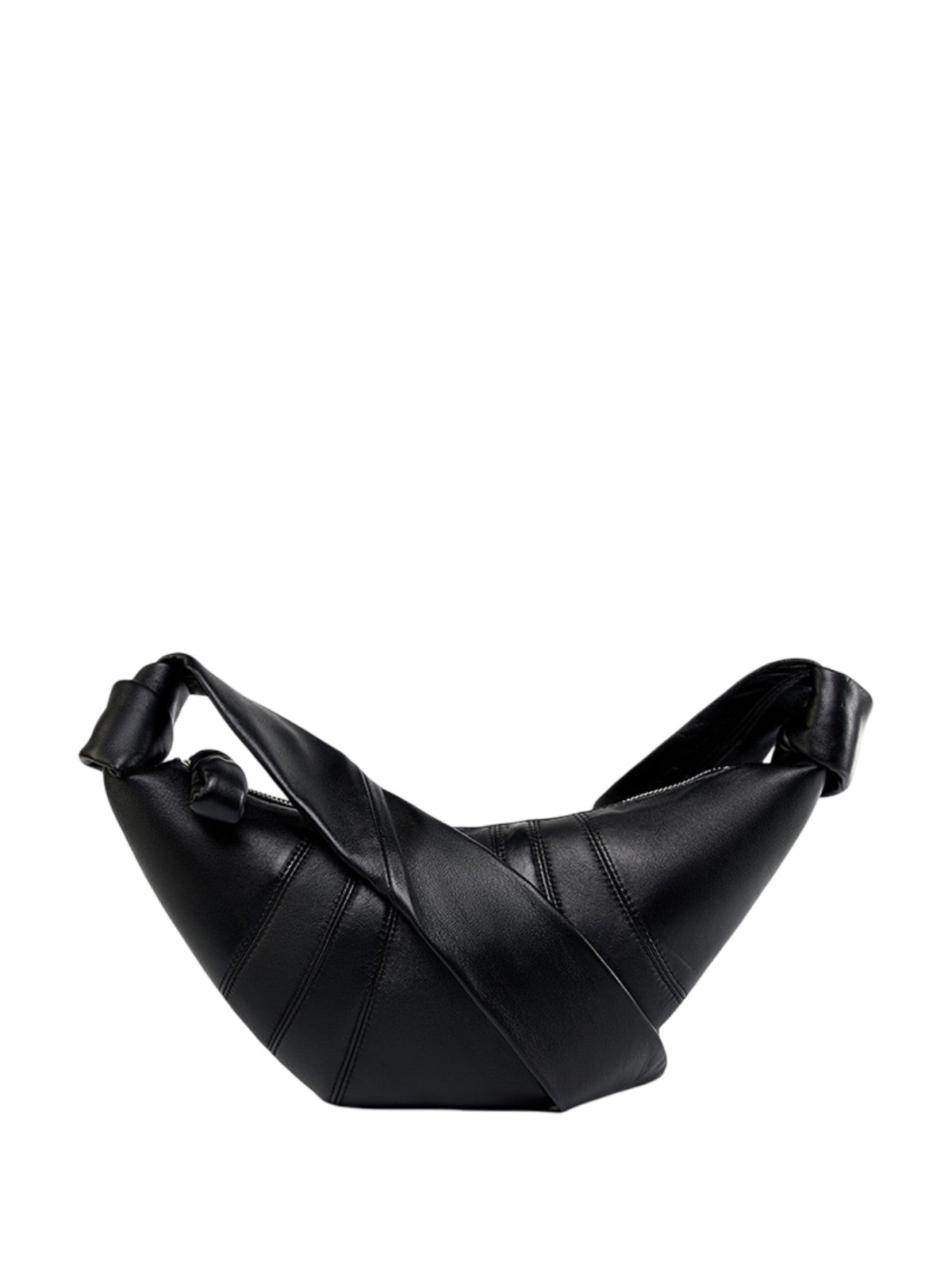 Sac à main en cuir de mouton noir, forme croissant, porté épaule, design structuré, zip sécurisé, y2k, modèle Yuka - Sac à main - Noir M