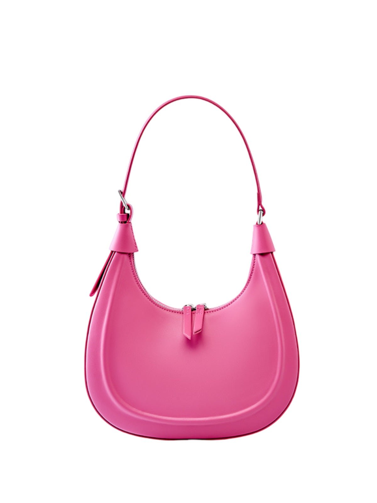 Sac à main en cuir de vache, bandoulière réglable, forme demi - lune, fermeture zippée, sac épaule femme, modèle Dilabe - Sac à main - Rose