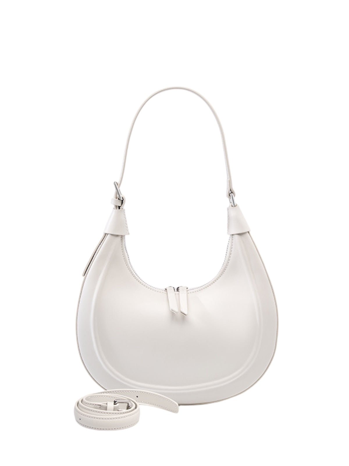 Sac à main en cuir de vache, bandoulière réglable, forme demi - lune, fermeture zippée, sac épaule femme, modèle Dilabe - Sac à main - Blanc
