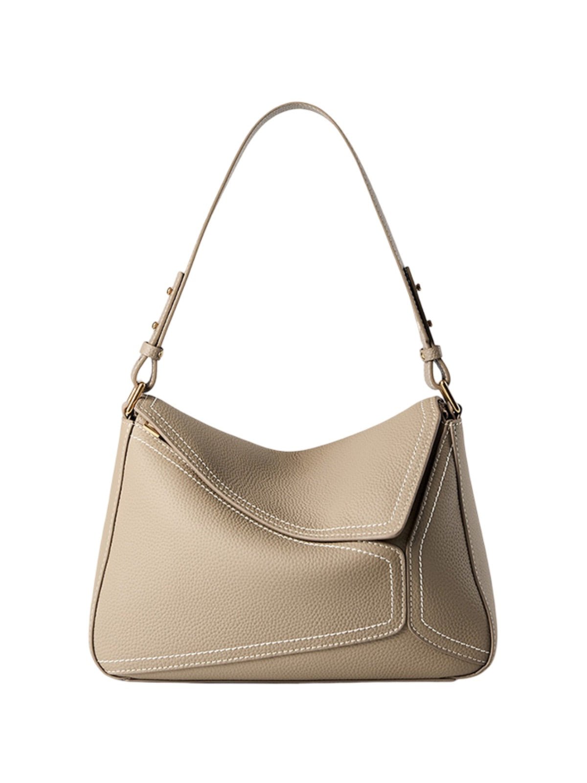 Sac à main en cuir femme, sac porté épaule, sac porté main, idéal pour le quotidien, sac à rabat chic, sac de ville spacieux, modèle Bérisse - Sac à main - Beige