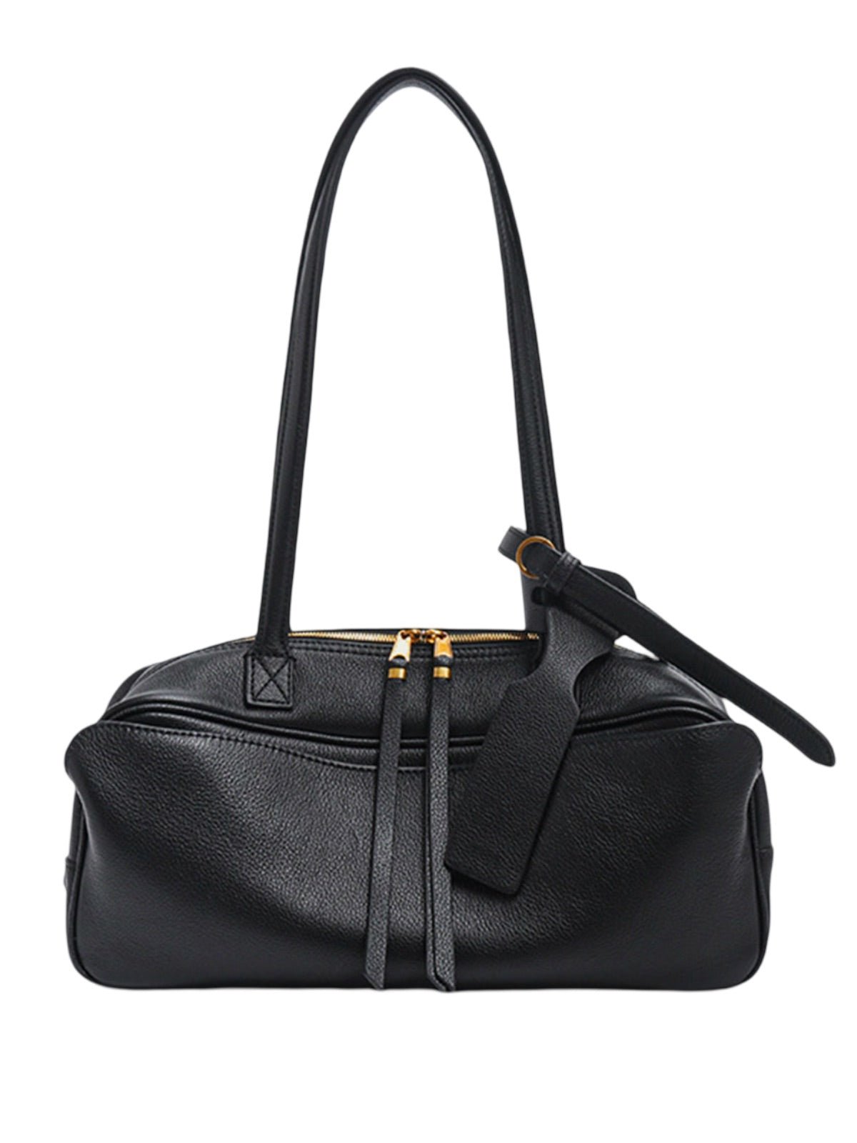 Sac à main en cuir grainé, bandoulière réglable, grand compartiment, format rectangulaire, style épuré, modèle Digne - Sac à main - Noir