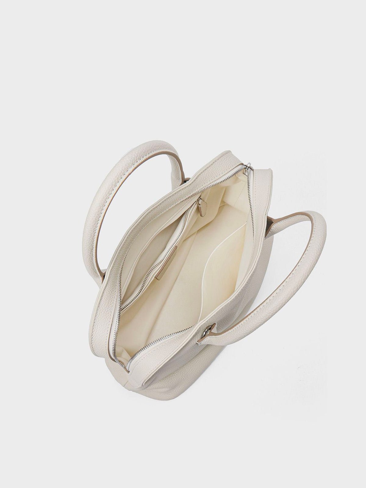 Sac à main en cuir ivoire, porté main et épaule, grande capacité, souple, zip sécurisé, modèle Andreane - Sac à main - Blanc