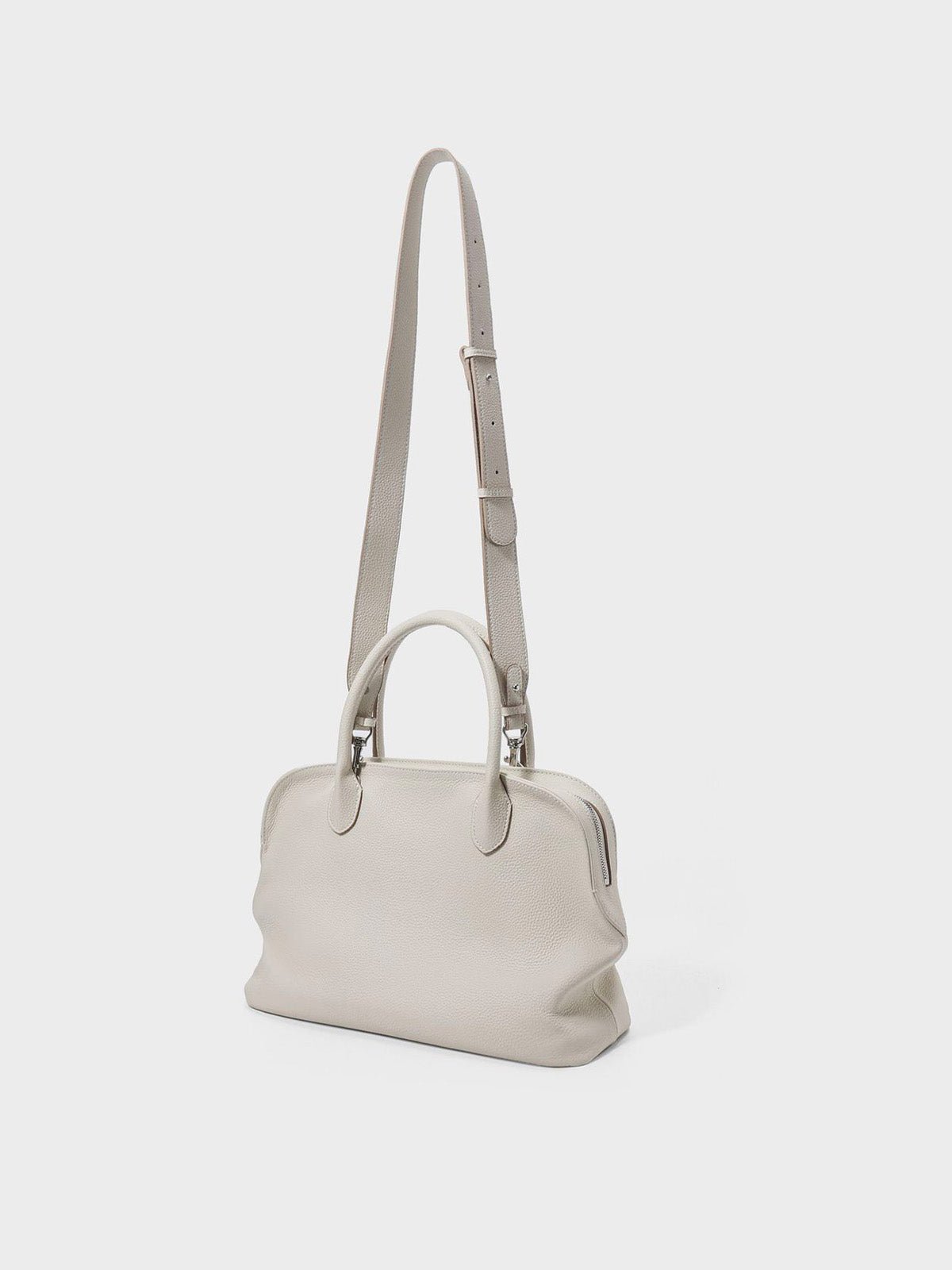Sac à main en cuir ivoire, porté main et épaule, grande capacité, souple, zip sécurisé, modèle Andreane - Sac à main - Blanc