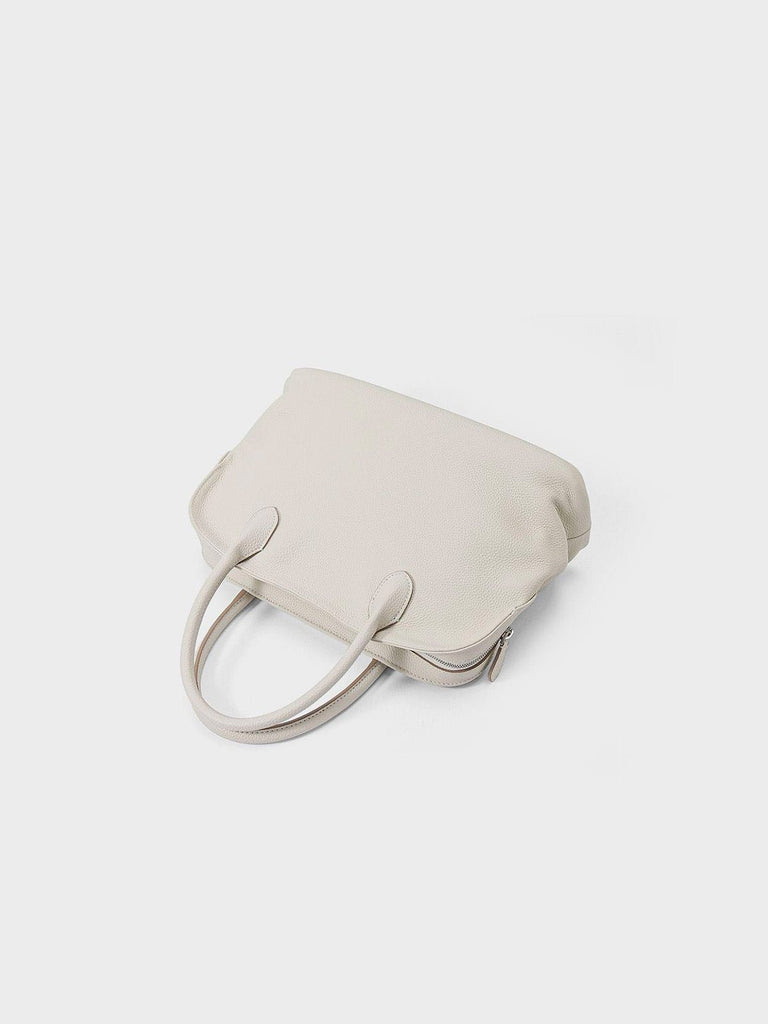 Sac à main en cuir ivoire, porté main et épaule, grande capacité, souple, zip sécurisé, modèle Andreane - Sac à main - Blanc