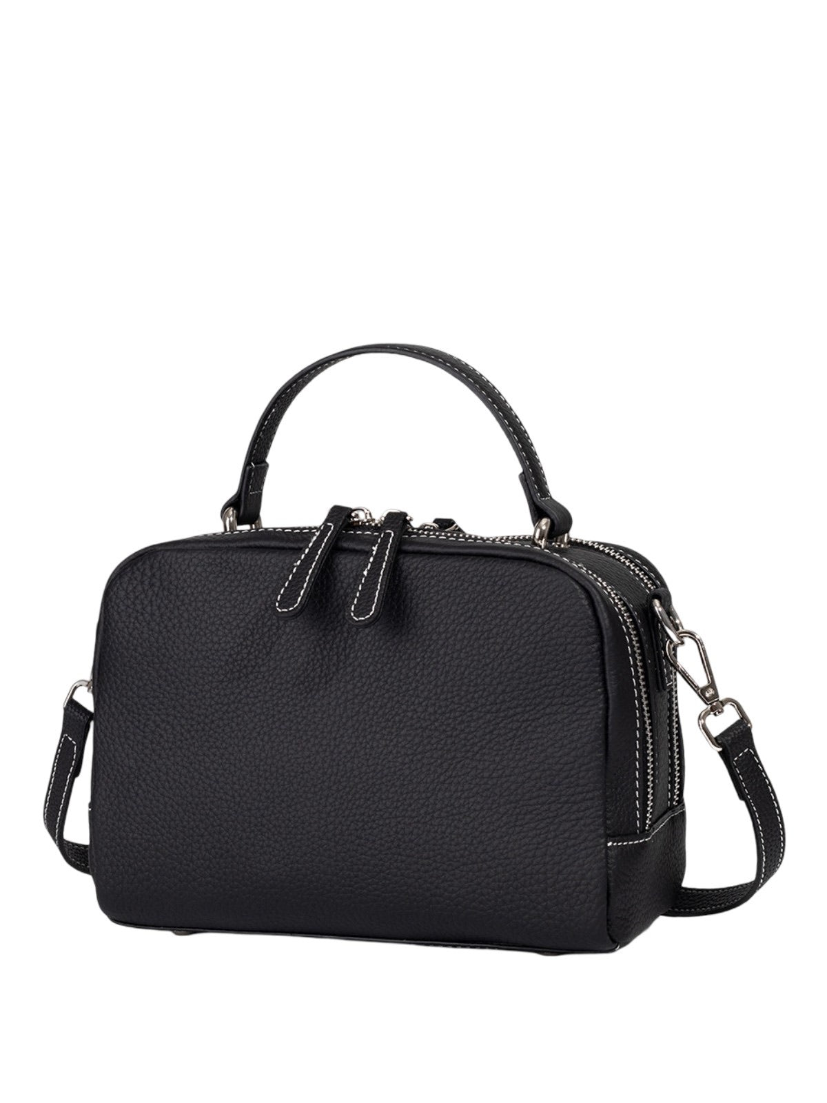 Sac à main en cuir, petit format rigide, bandoulière réglable, compartiments zippés, style urbain, modèle Gravine - Sac à main - Noir