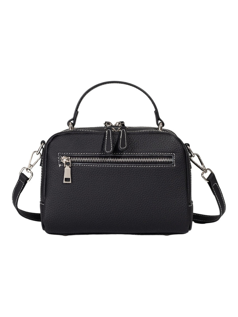 Sac à main en cuir, petit format rigide, bandoulière réglable, compartiments zippés, style urbain, modèle Gravine - Sac à main - Noir