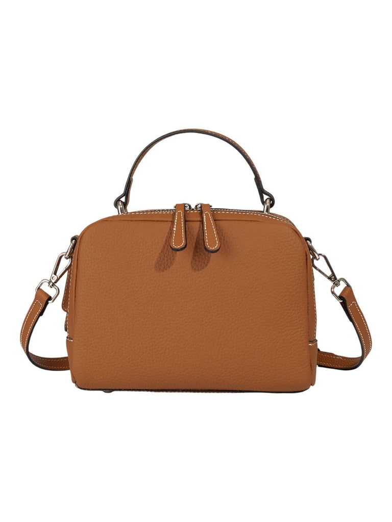 Sac à main en cuir, petit format rigide, bandoulière réglable, compartiments zippés, style urbain, modèle Gravine - Sac à main - Camel