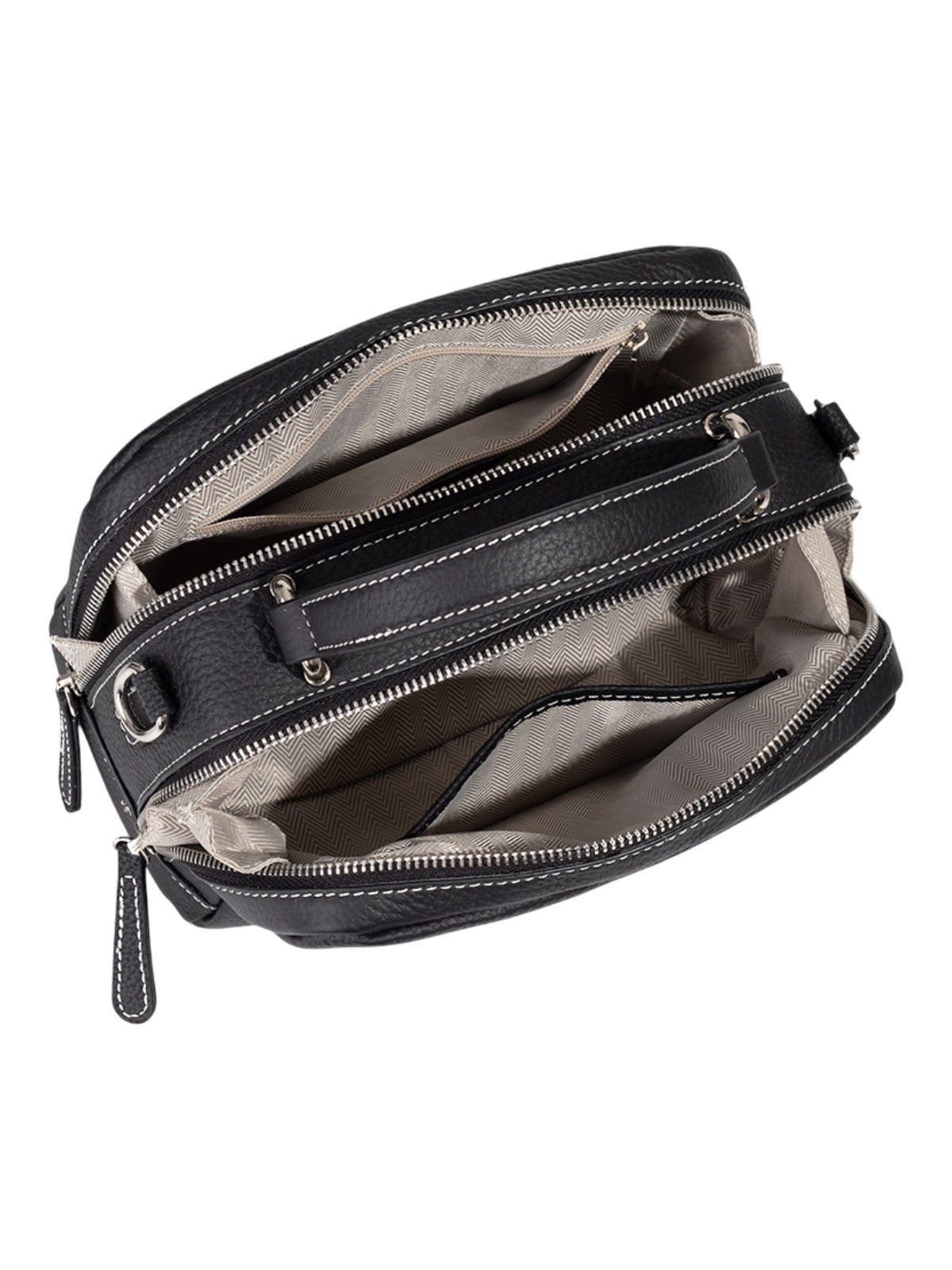 Sac à main en cuir, petit format rigide, bandoulière réglable, compartiments zippés, style urbain, modèle Gravine - Sac à main - Noir