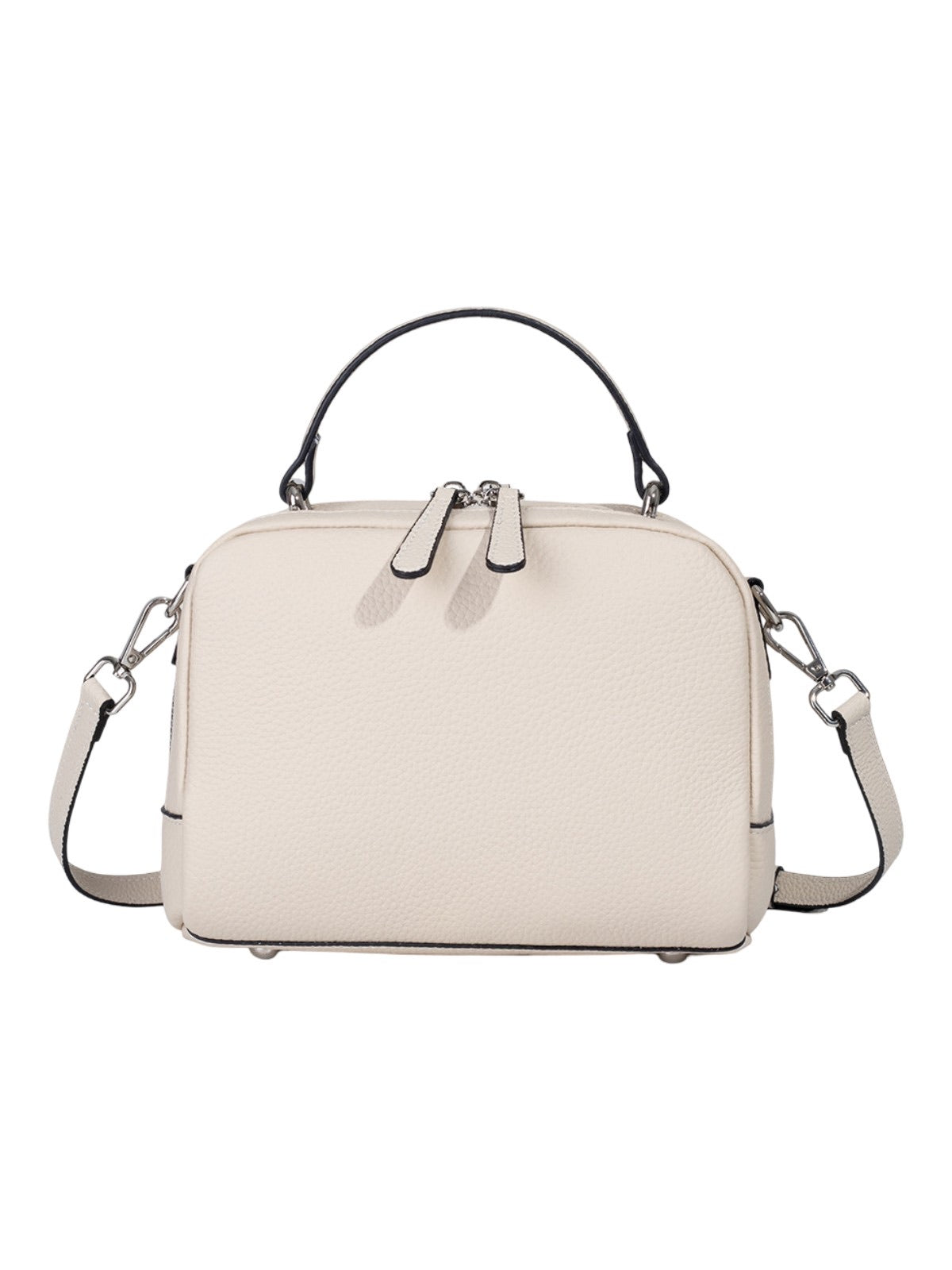 Sac à main en cuir, petit format rigide, bandoulière réglable, compartiments zippés, style urbain, modèle Gravine - Sac à main - Blanc