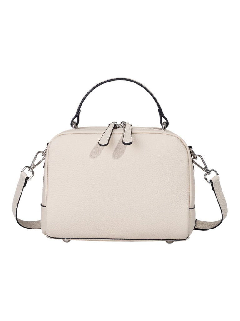 Sac à main en cuir, petit format rigide, bandoulière réglable, compartiments zippés, style urbain, modèle Gravine - Sac à main - Blanc