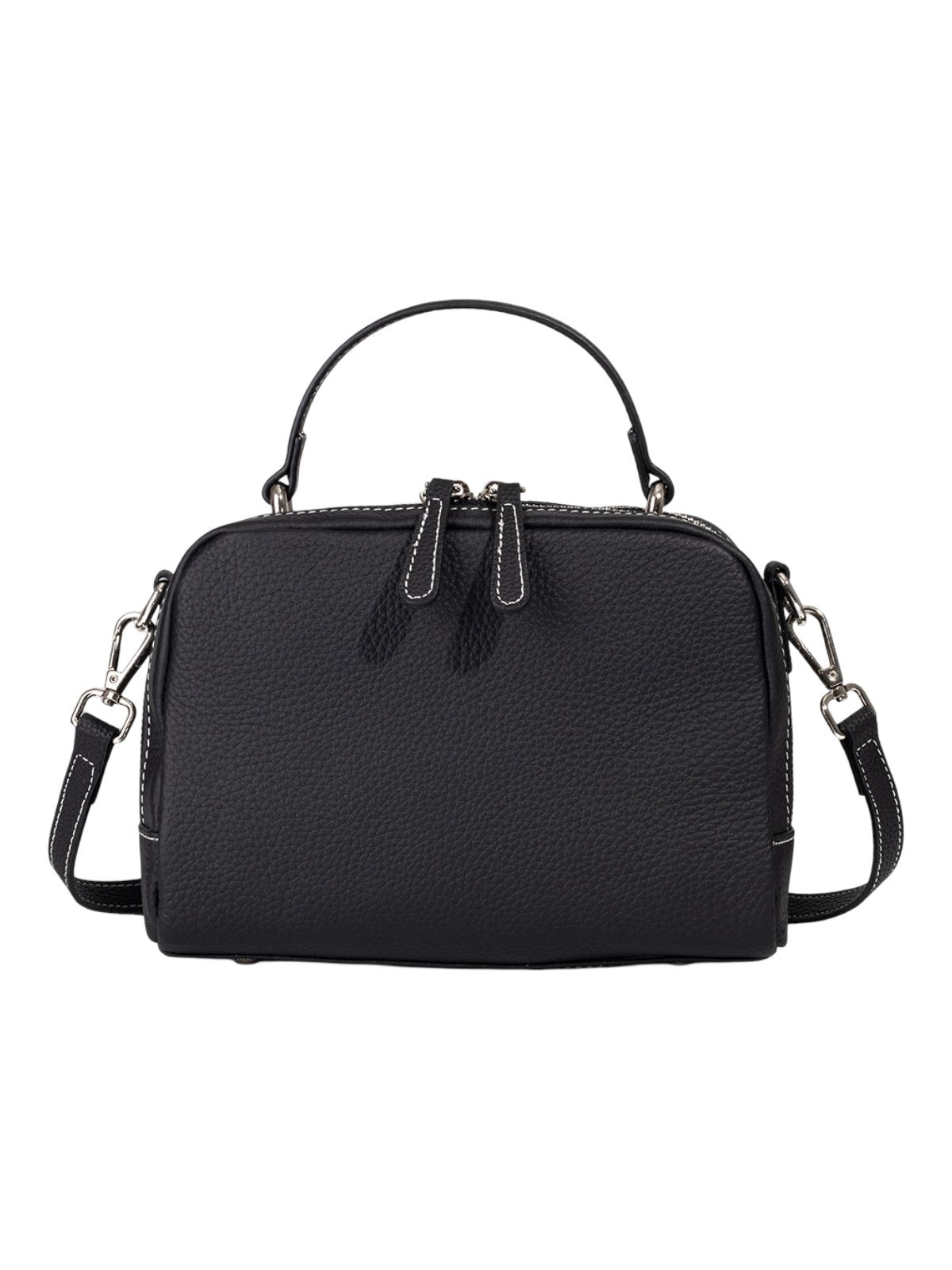 Sac à main en cuir, petit format rigide, bandoulière réglable, compartiments zippés, style urbain, modèle Gravine - Sac à main - Noir