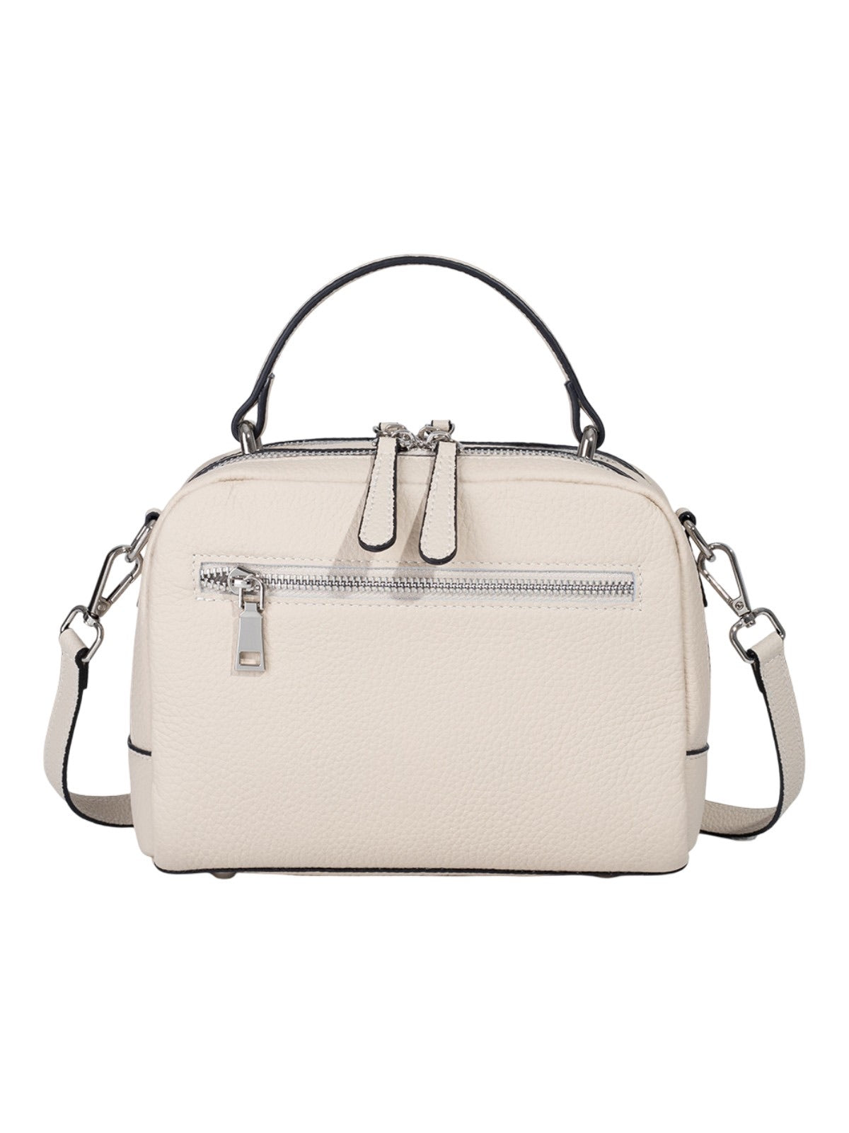 Sac à main en cuir, petit format rigide, bandoulière réglable, compartiments zippés, style urbain, modèle Gravine - Sac à main - Blanc