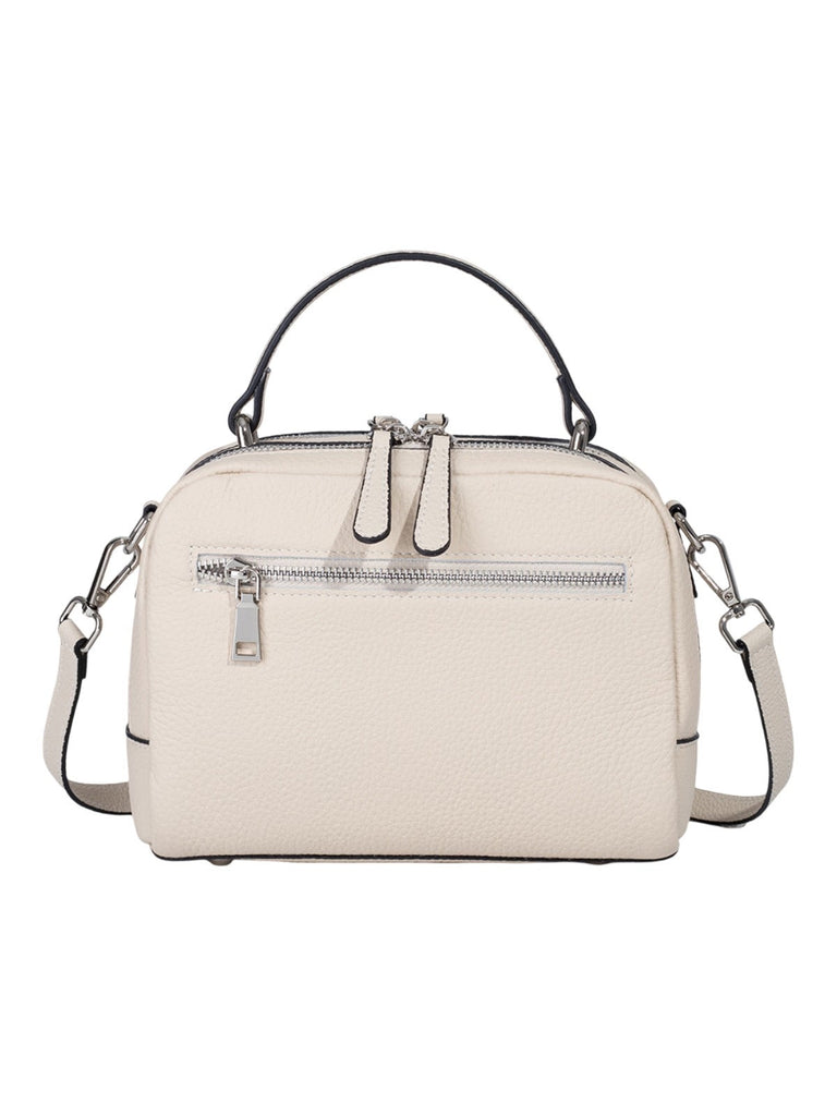 Sac à main en cuir, petit format rigide, bandoulière réglable, compartiments zippés, style urbain, modèle Gravine - Sac à main - Blanc