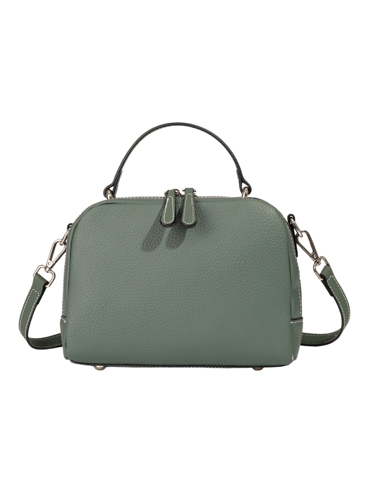 Sac à main en cuir, petit format rigide, bandoulière réglable, compartiments zippés, style urbain, modèle Gravine - Sac à main - Vert