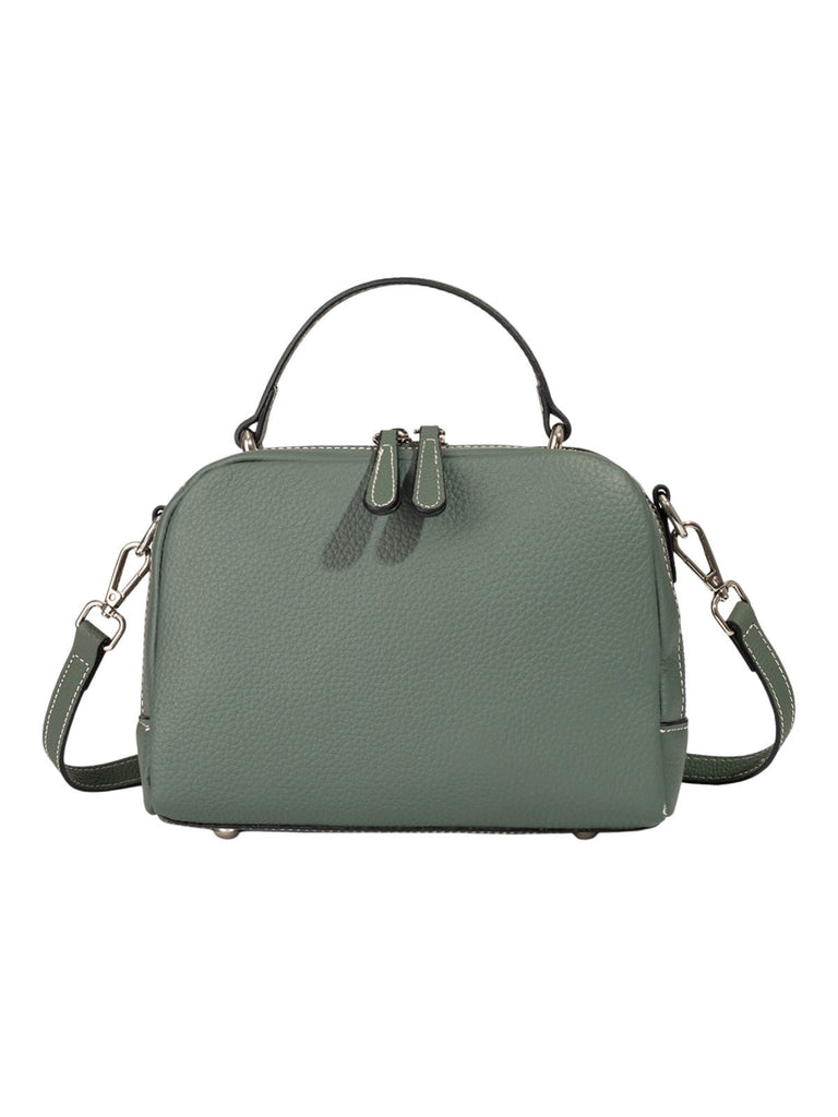 Sac à main en cuir, petit format rigide, bandoulière réglable, compartiments zippés, style urbain, modèle Gravine - Sac à main - Vert