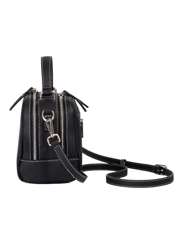 Sac à main en cuir, petit format rigide, bandoulière réglable, compartiments zippés, style urbain, modèle Gravine - Sac à main - Noir