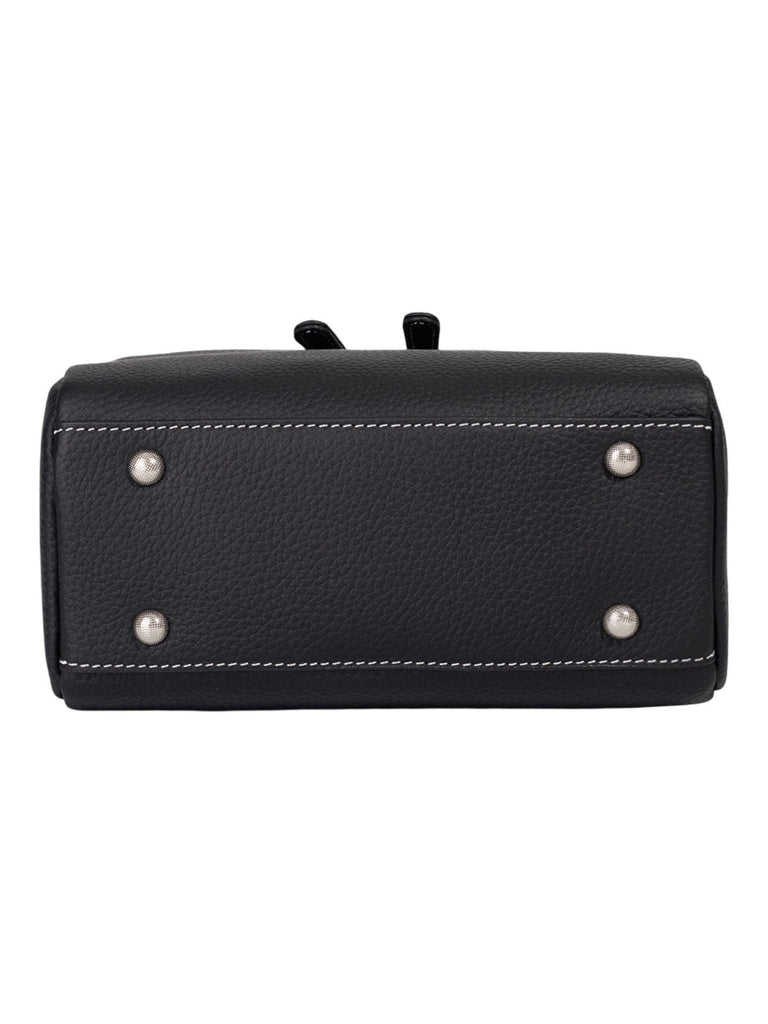 Sac à main en cuir, petit format rigide, bandoulière réglable, compartiments zippés, style urbain, modèle Gravine - Sac à main - Noir