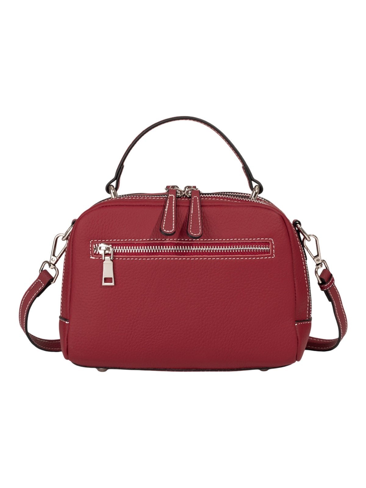 Sac à main en cuir, petit format rigide, bandoulière réglable, compartiments zippés, style urbain, modèle Gravine - Sac à main - Bordeaux