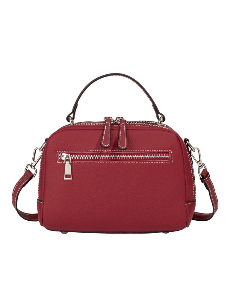 Sac à main en cuir, petit format rigide, bandoulière réglable, compartiments zippés, style urbain, modèle Gravine - Sac à main - Bordeaux