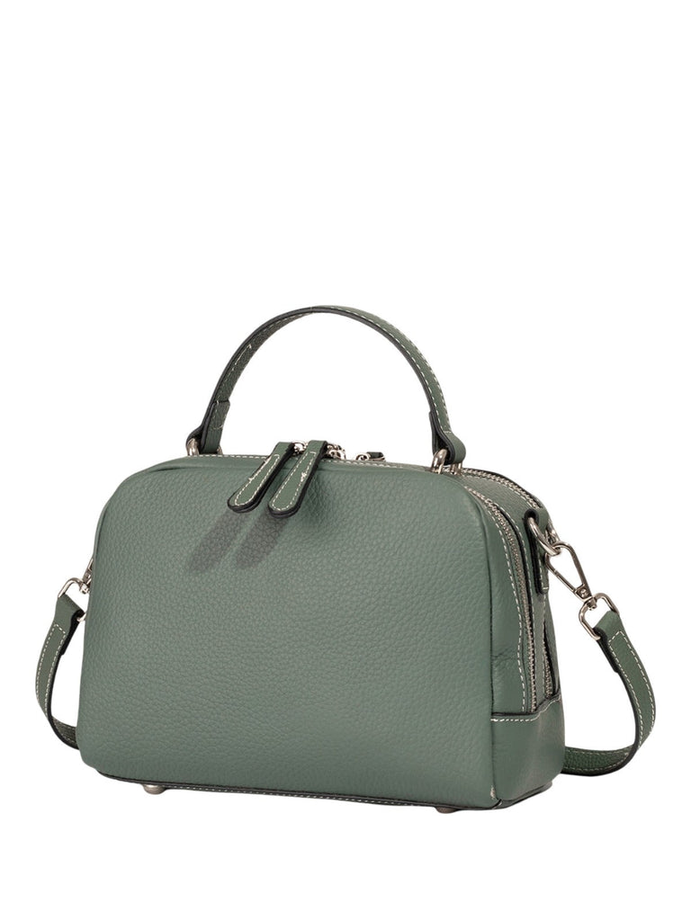 Sac à main en cuir, petit format rigide, bandoulière réglable, compartiments zippés, style urbain, modèle Gravine - Sac à main - Vert