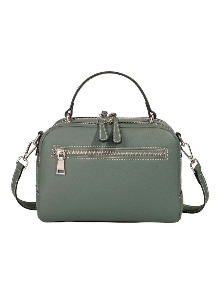 Sac à main en cuir, petit format rigide, bandoulière réglable, compartiments zippés, style urbain, modèle Gravine - Sac à main - Vert
