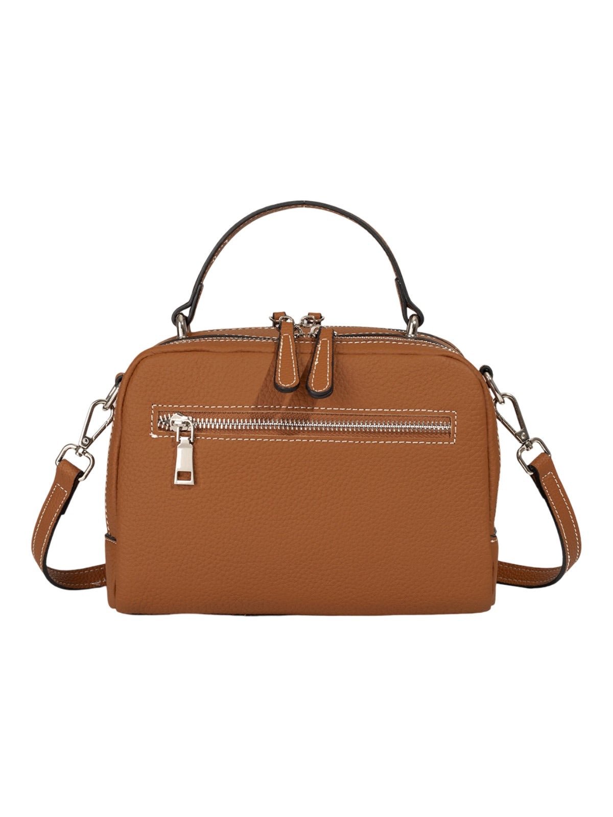 Sac à main en cuir, petit format rigide, bandoulière réglable, compartiments zippés, style urbain, modèle Gravine - Sac à main - Camel