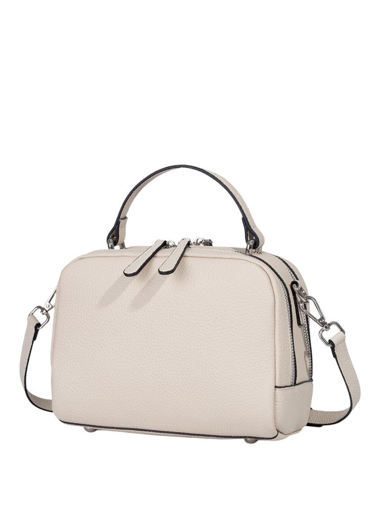 Sac à main en cuir, petit format rigide, bandoulière réglable, compartiments zippés, style urbain, modèle Gravine - Sac à main - Blanc