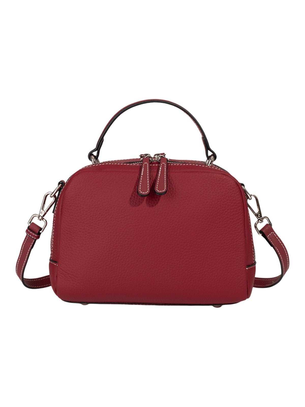 Sac à main en cuir, petit format rigide, bandoulière réglable, compartiments zippés, style urbain, modèle Gravine - Sac à main - Bordeaux