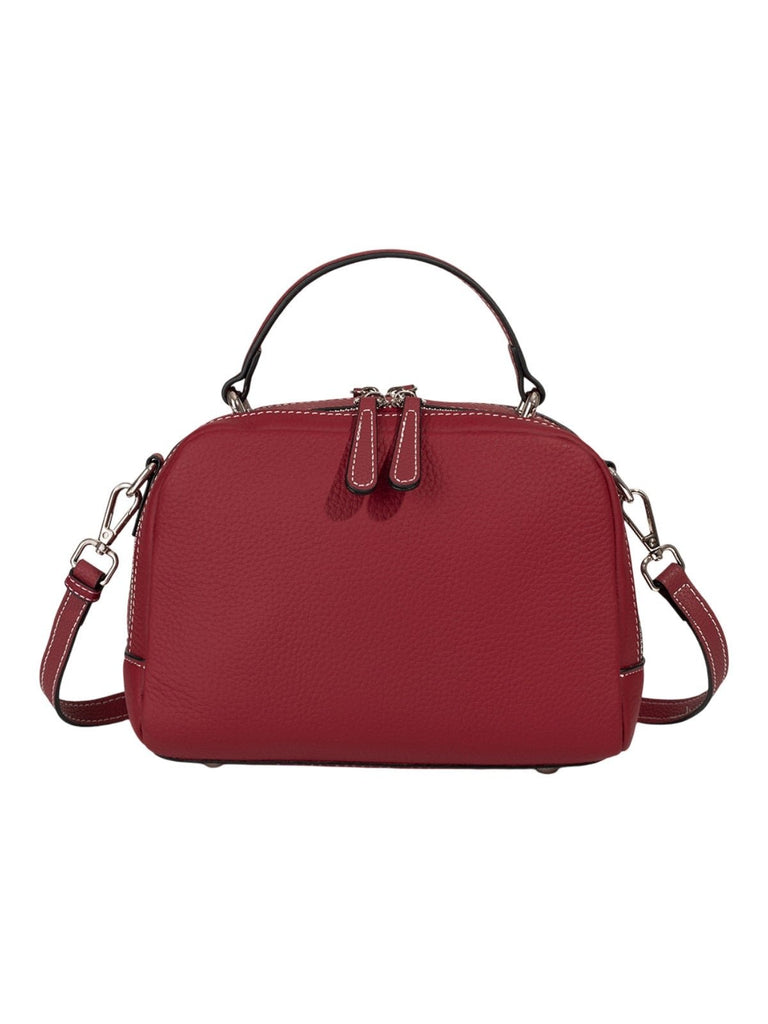 Sac à main en cuir, petit format rigide, bandoulière réglable, compartiments zippés, style urbain, modèle Gravine - Sac à main - Bordeaux