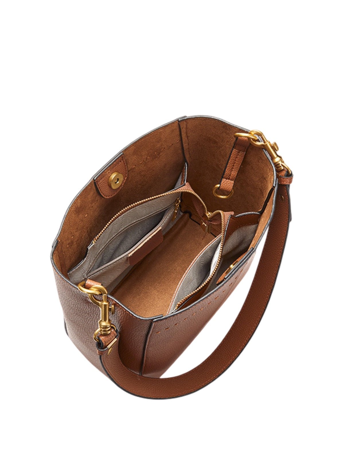 Sac à main en cuir, sac bandoulière, format seau, anse réglable, look vintage, sac quotidien femme, modèle Enzima - Sac à main - Marron