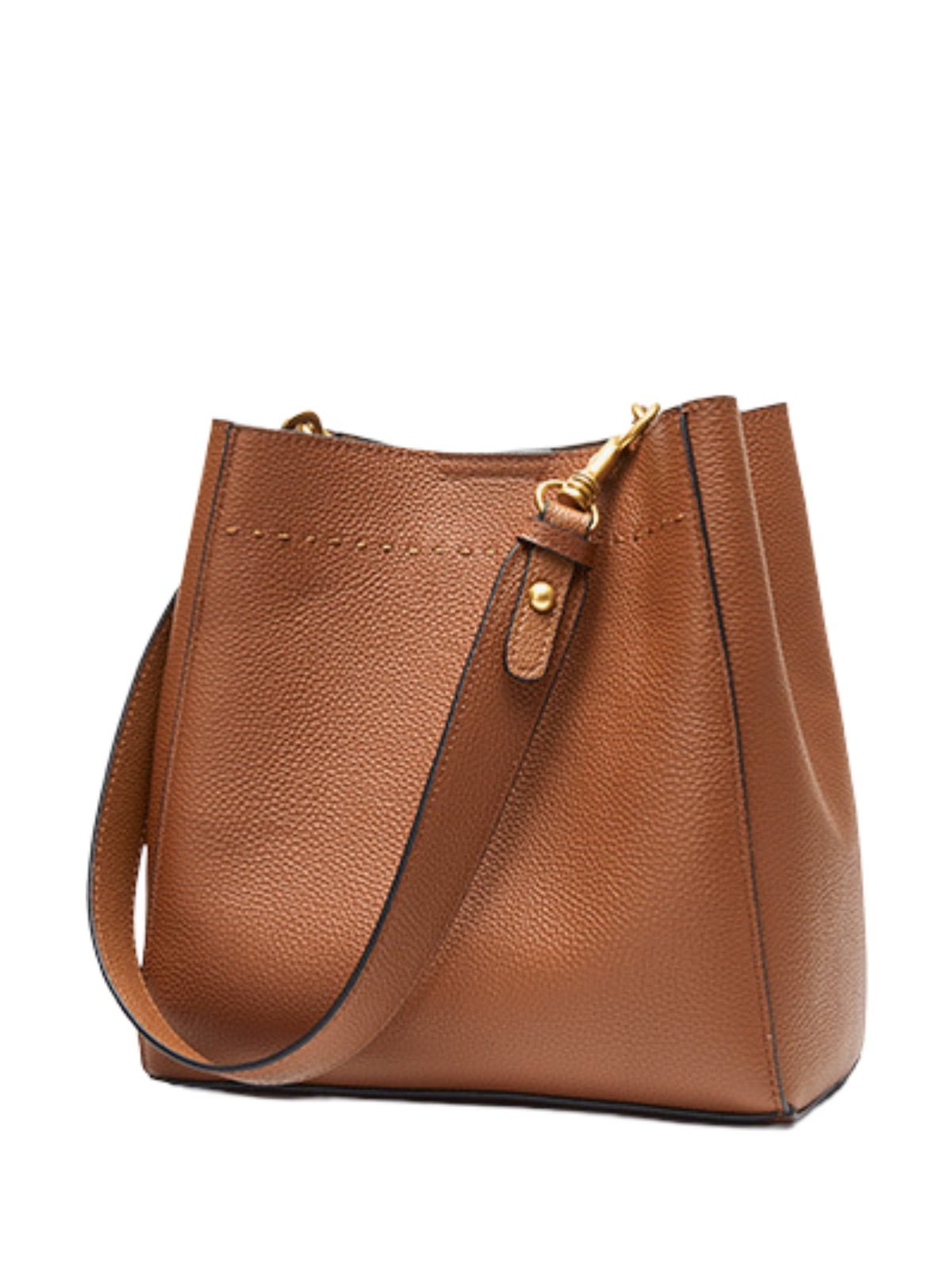 Sac à main en cuir, sac bandoulière, format seau, anse réglable, look vintage, sac quotidien femme, modèle Enzima - Sac à main - Marron