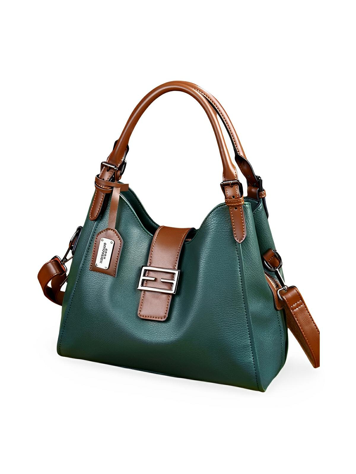 Sac à main en simili vegan, bandoulière ajustable, grand format, compartiments multiples, style rétro, modèle Chloé - Sac à main - Vert